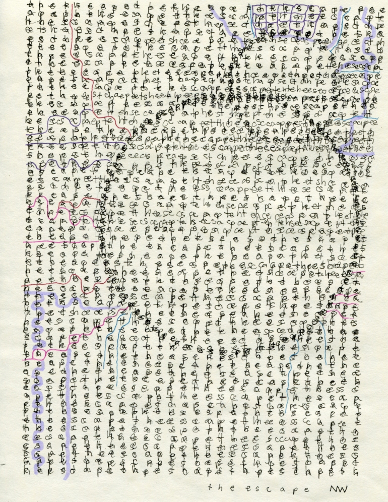 The Escape, ink on parchment paper, 11" x 8.5", 2016